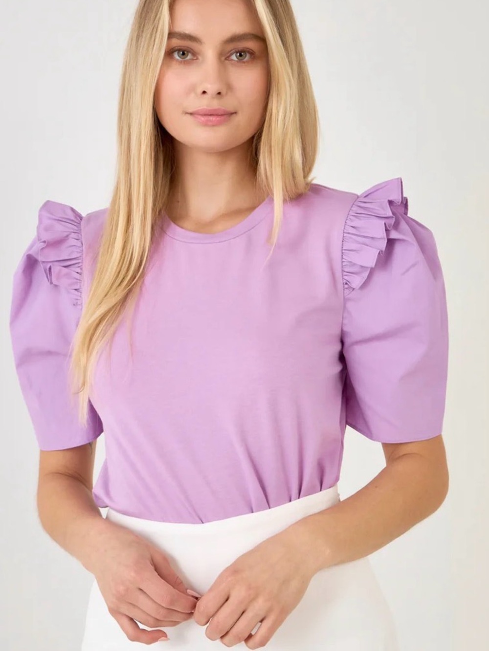 English Factory Lilac Ruffle Sleeve Tee